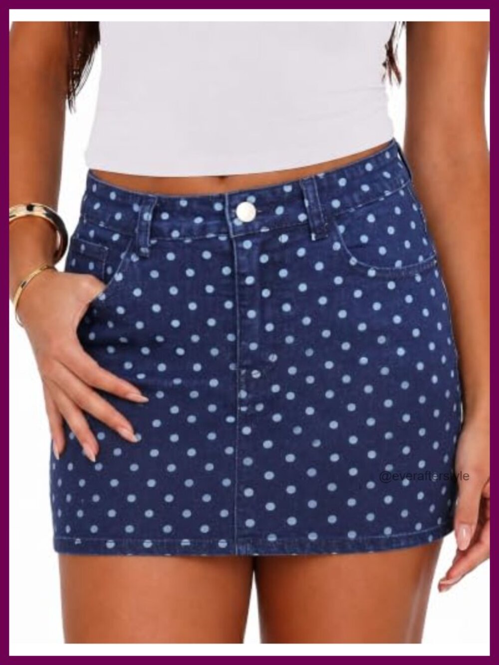 Womens Polka Dot Denim Mini Skirt Low Rise Cotton Blend Zip